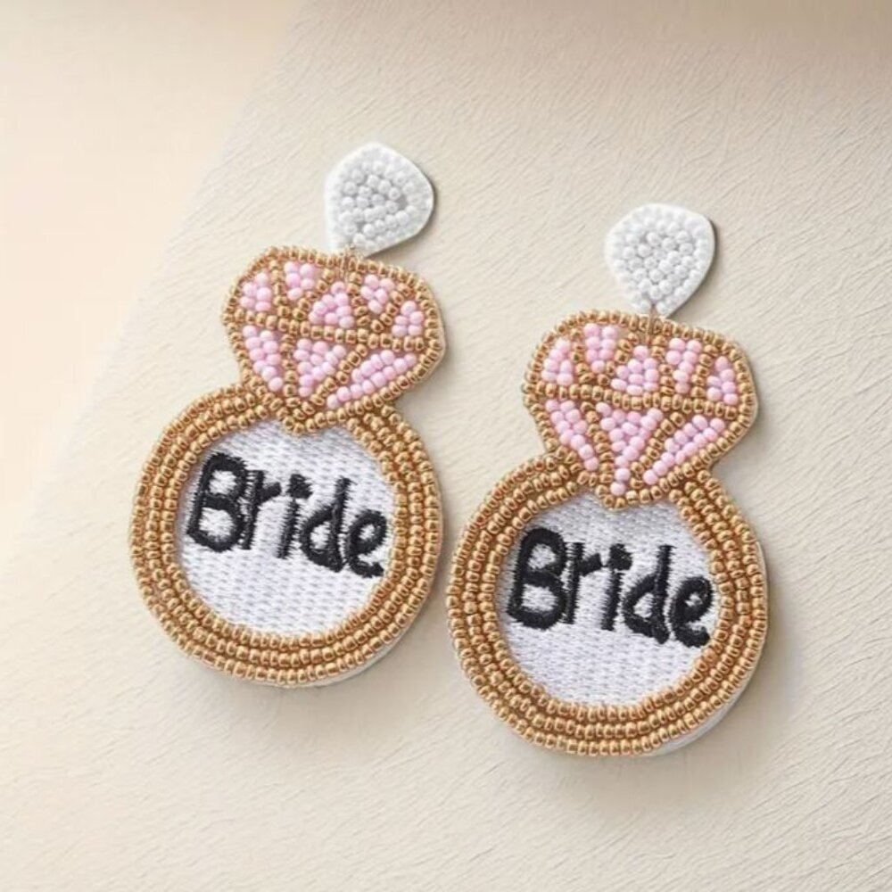 NEW Pink and White Beaded BRIDE Earrings Bridal Wedding Shower Party